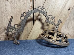 Antique Cast Iron Victorian Swing Arm Oil Lamp Candle Plant Wall Sconce